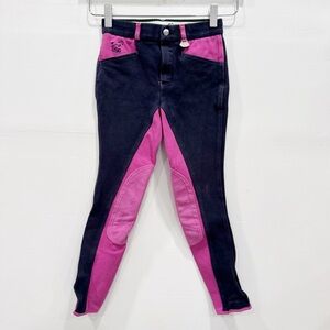 USG Girls Navy Blue Pink Horse Riding Breeches Size 8